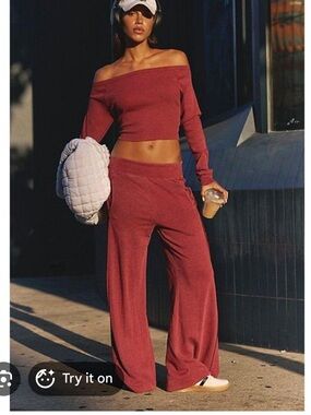 Free People Long Sleeve Go To Set Crimson Large EUC